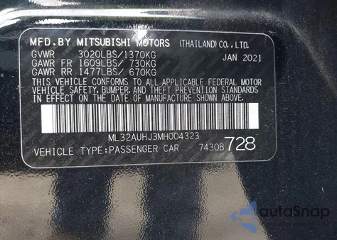 2021 Mitsubishi Mirage Carbonite Edition/Es/Le from USA, damaged, VIN ML32AUHJ3MH004323